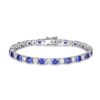 Luxury 925 Silver Blue Sapphire and Diamond Tennis Bracelet for Birthday Wedding Bridal Prom