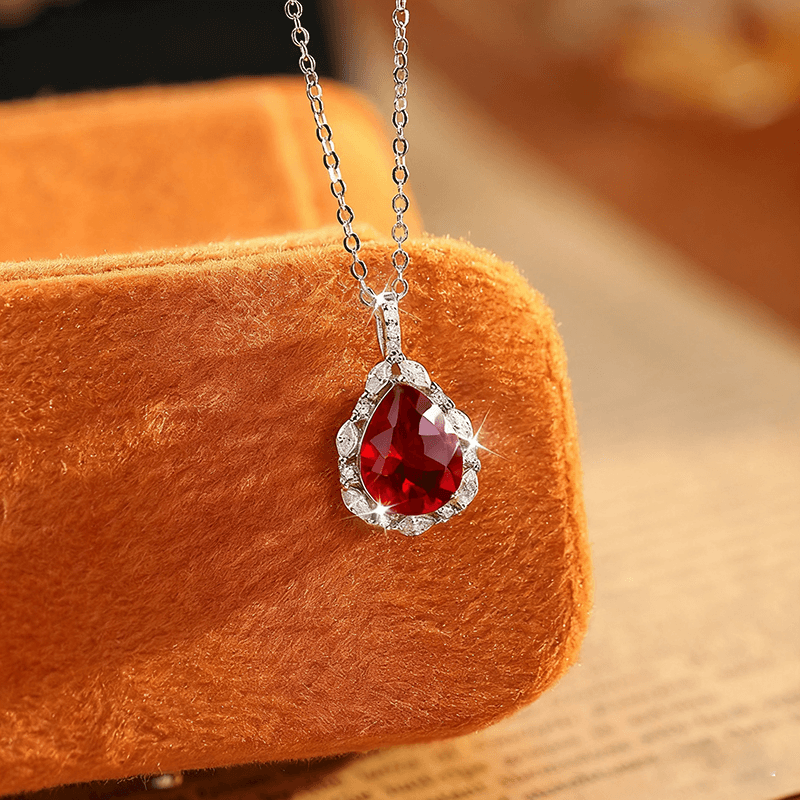 Luxury S925 sterling silver Garnet Pendant Necklace 3