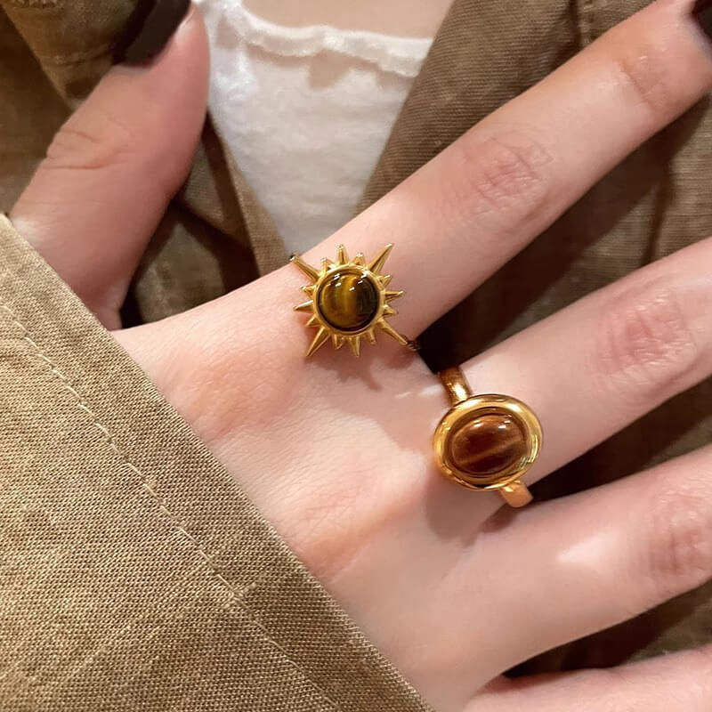 Alternative view of Sunflower Alloy Open Tiger Eye Ring Gold Plated for Women