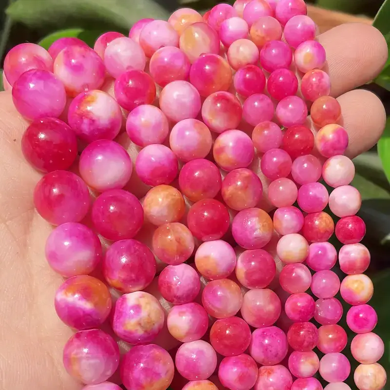 Pink Persian Jade Beads Necklace Earrings Bracelet Jewelry Making 1