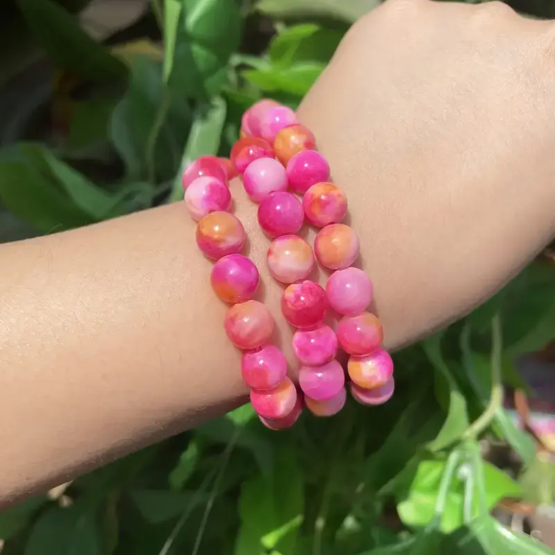 Pink Persian Jade Beads Necklace Earrings Bracelet Jewelry Making 3