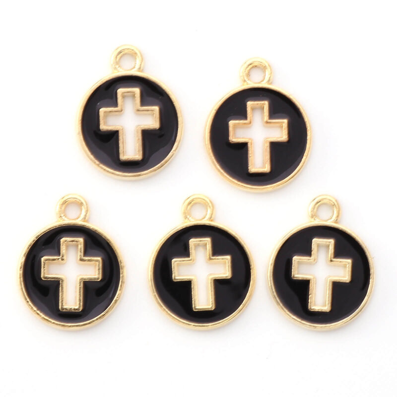 Round Alloy Pendants Hollowed Cross Charms for Jewelry Making 1