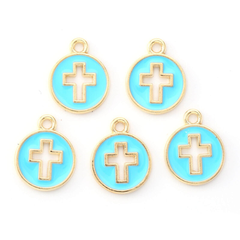 Round Alloy Pendants Hollowed Cross Charms for Jewelry Making 2