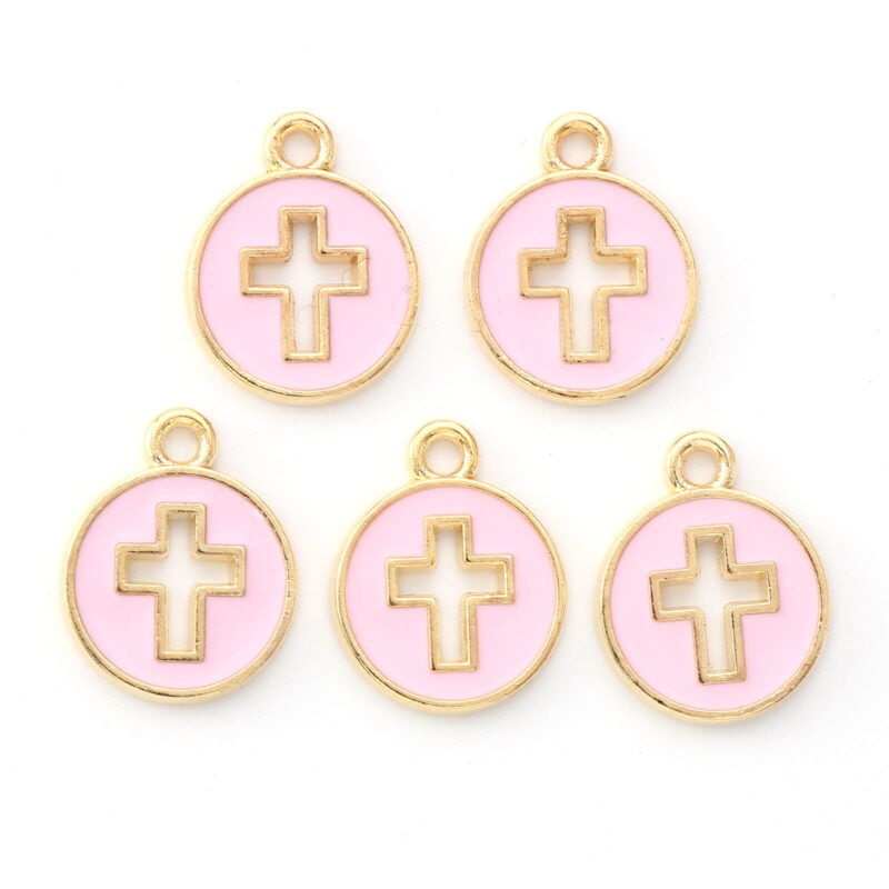 Round Alloy Pendants Hollowed Cross Charms for Jewelry Making 4