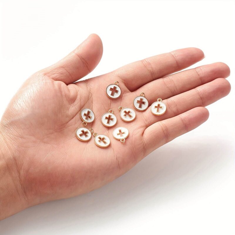 Round Alloy Pendants Hollowed Cross Charms for Jewelry Making 6