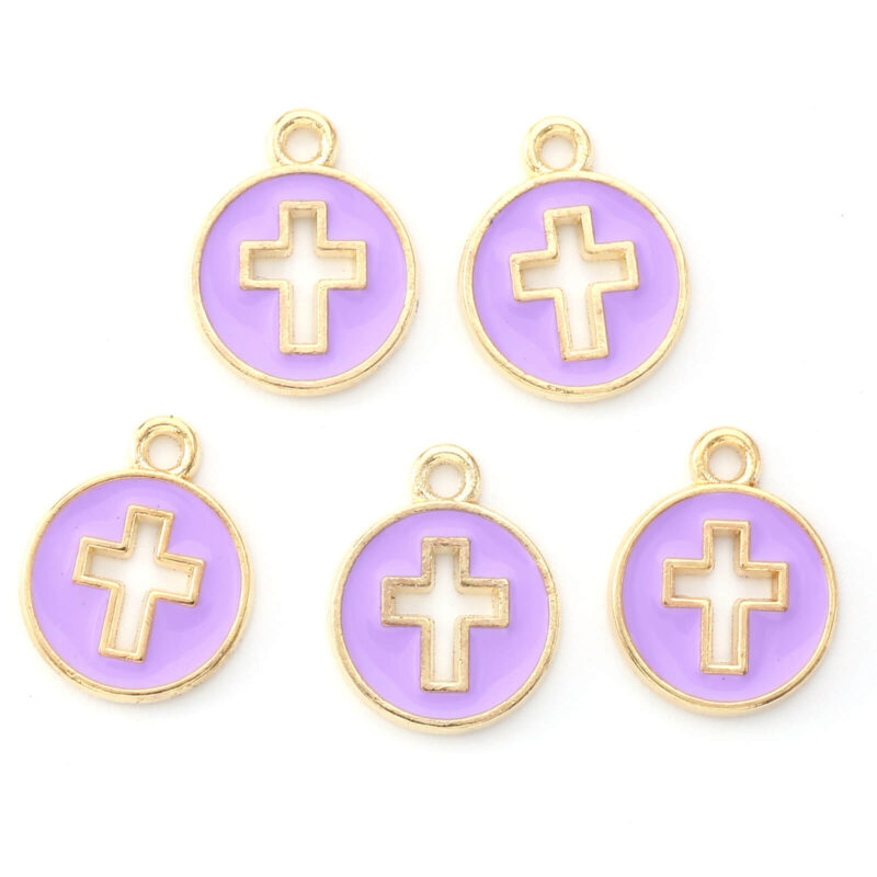 Round Alloy Pendants Hollowed Cross Charms for Jewelry Making 8