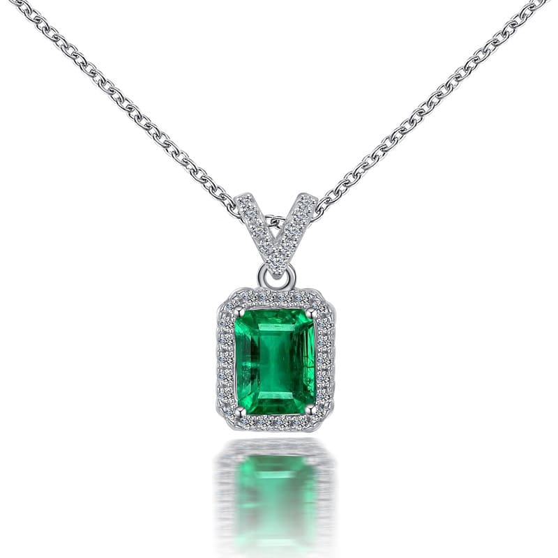 Luxury S925 Silver 18K Gold Plated Rectangular Emerald Birthstone Necklace(1.25CT)