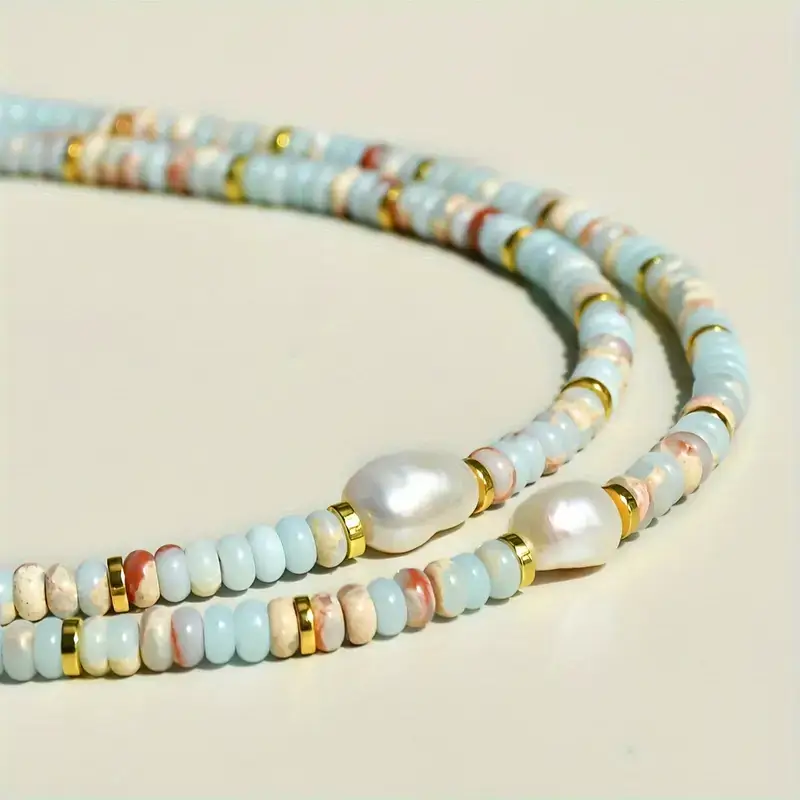 Alternative view of Shoushan Stone Beads Necklace with Freshwater Pearl