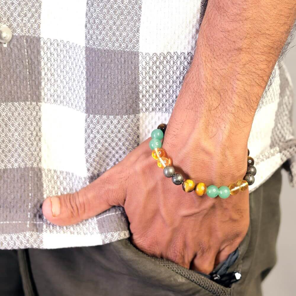 Alternative view of Simple Mixed Color Elastic Crystal Bracelet for Men
