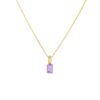 Simple S925 Silver Natural Square Amethyst Birthstone Necklace -GOLD PLATED