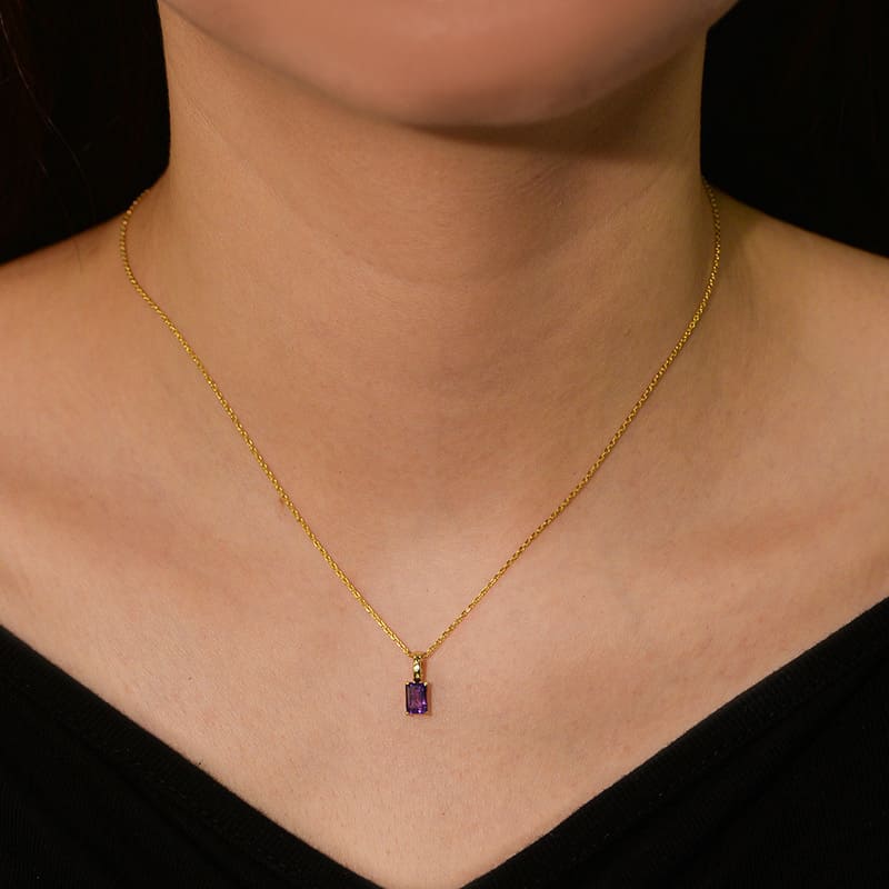 Simple S925 Silver Natural Square Amethyst Birthstone Necklace 6