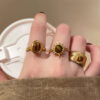 Sunflower Alloy Open Tiger Eye Ring Gold Plated for Women