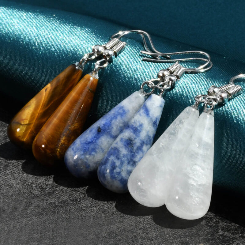 Teardrop Shaped Natural Crystal Drop Earrings 5