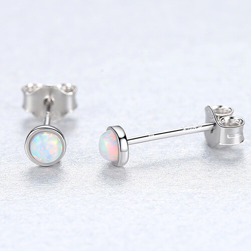 Tiny Blue Fire Opal Stud Earrings S925 Silver WHITE
