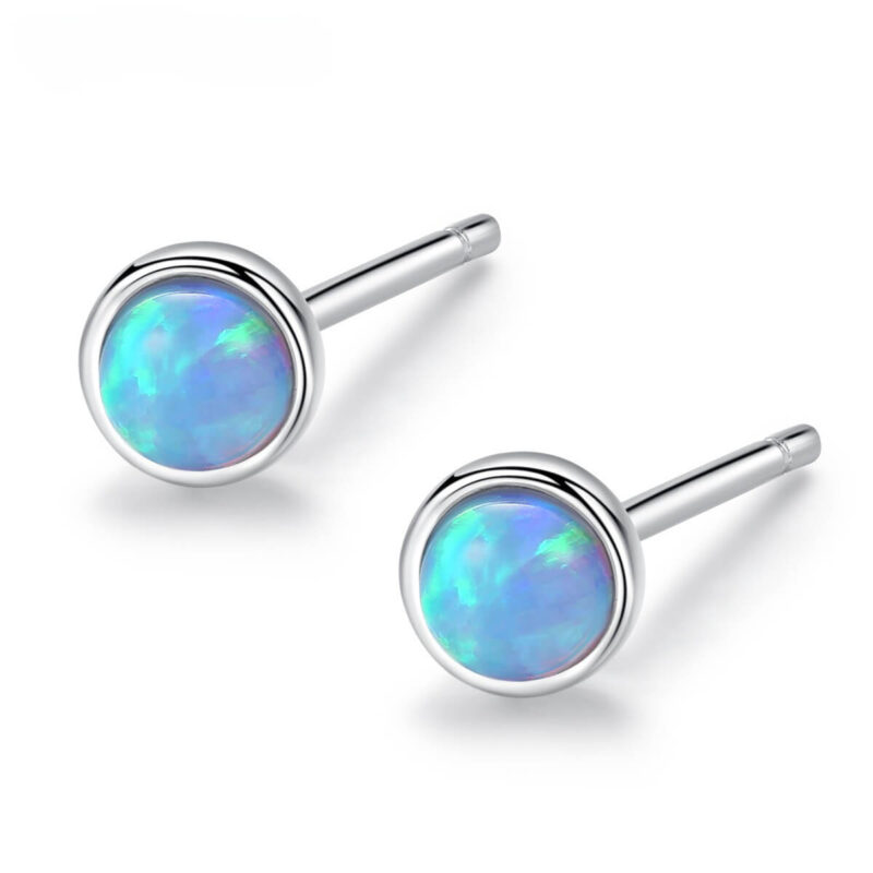 Tiny Blue Fire Opal Stud Earrings S925 Silver