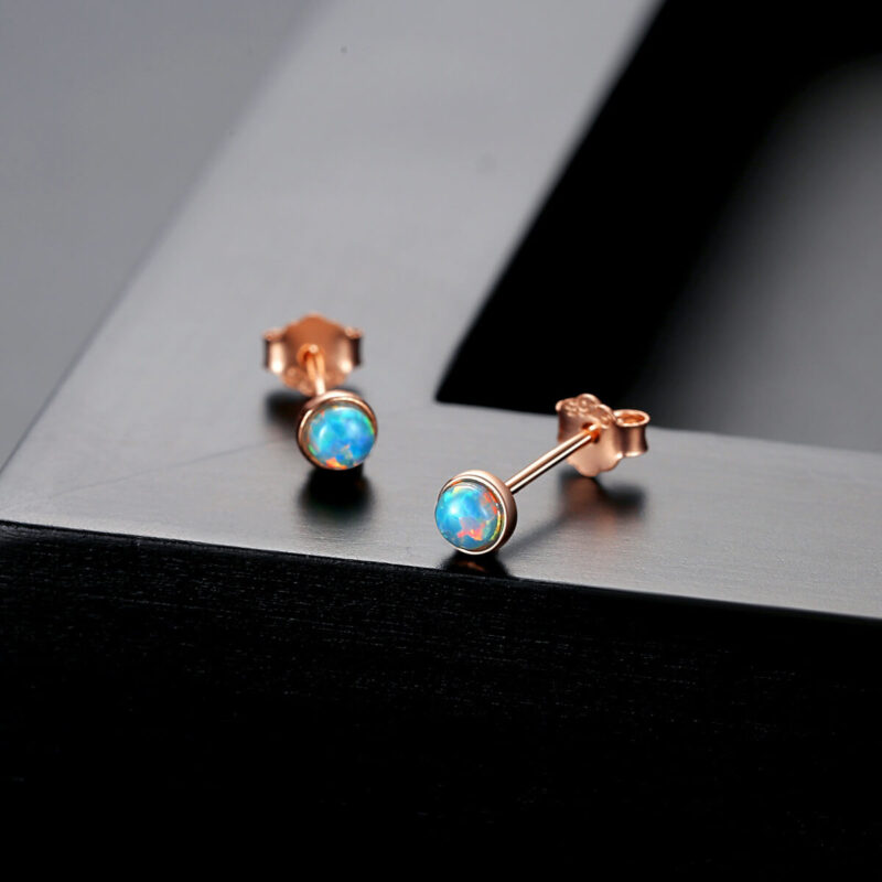 Tiny Blue Fire Opal Stud Earrings S925 Silver 3