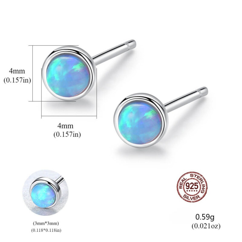 Tiny Blue Fire Opal Stud Earrings S925 Silver 4