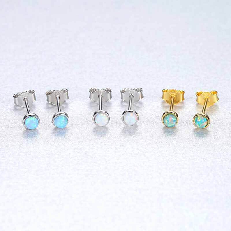 Tiny Blue Fire Opal Stud Earrings S925 Silver 8