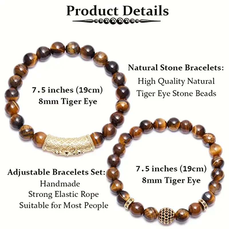 Alternative view of Versatile 2pcs/Set 8mm Tiger Eye Bracelet Accessories