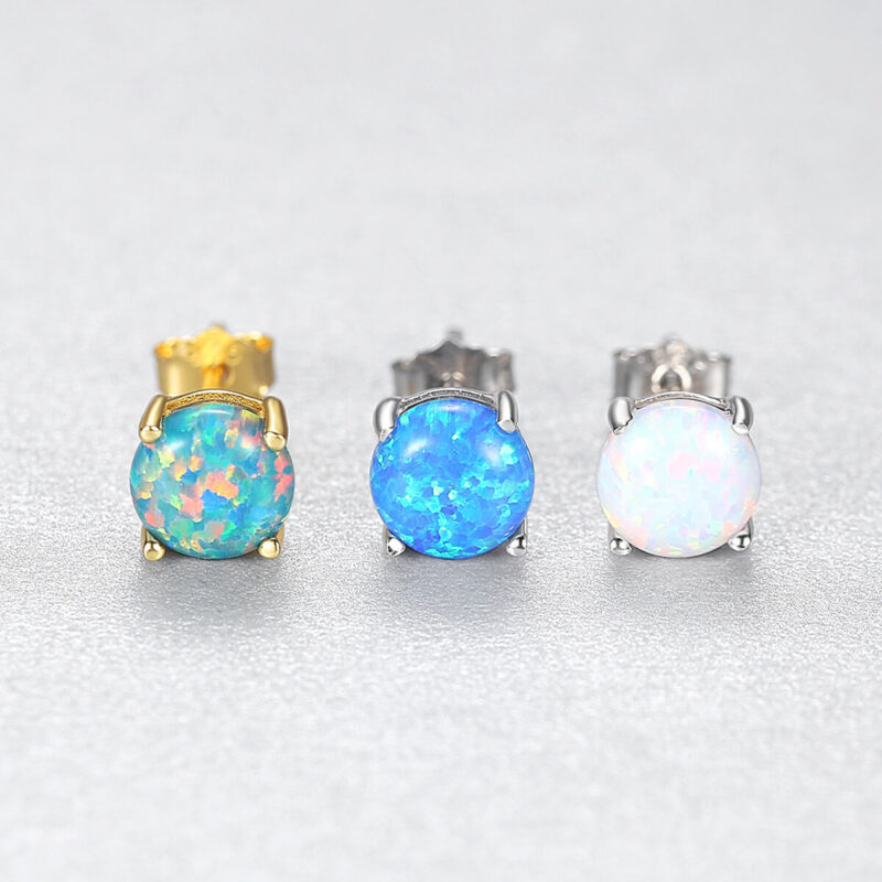Versatile 4 Claws Opal Stud Earrings Sterling Silver 1