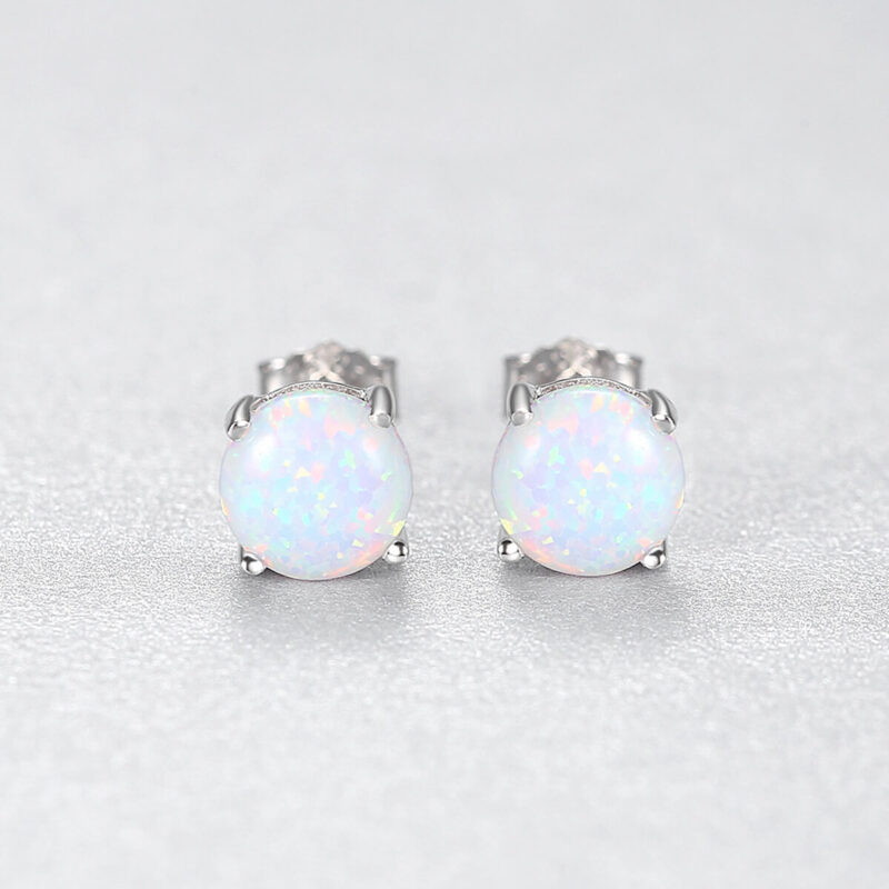 Versatile 4 Claws Opal Stud Earrings Sterling Silver WHITE