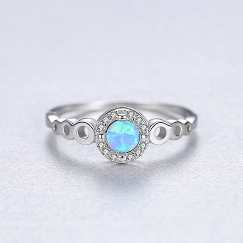 Vintage Hollow Out 925 Sterling Silver Round Opal Ring-BLUE