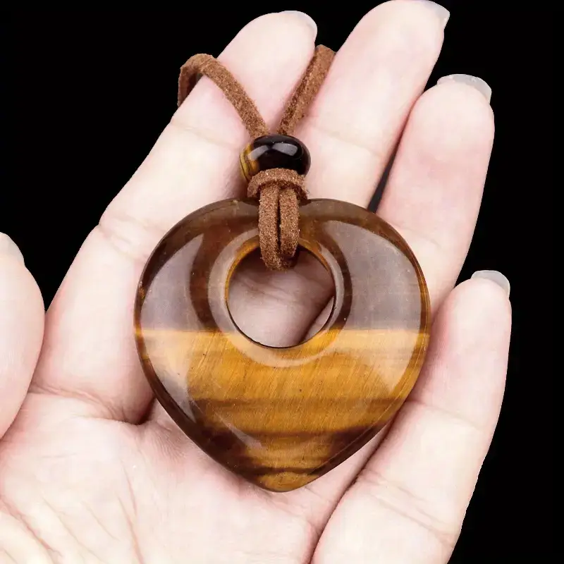Natural Tiger Eye Stone Heart Pendant Necklace Wholesale