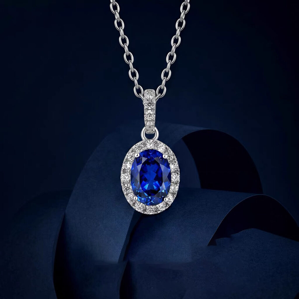 Deluxe 925 Sterling Silver Blue Sapphire Necklace for Women