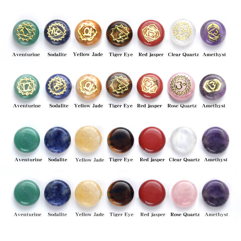 7PcsSet Chakra Healing Stones Round Yoga Stone Spirit Symbol 1