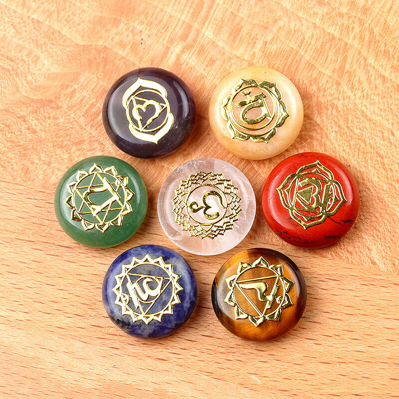 7PcsSet Chakra Healing Stones Round Yoga Stone Spirit Symbol 6