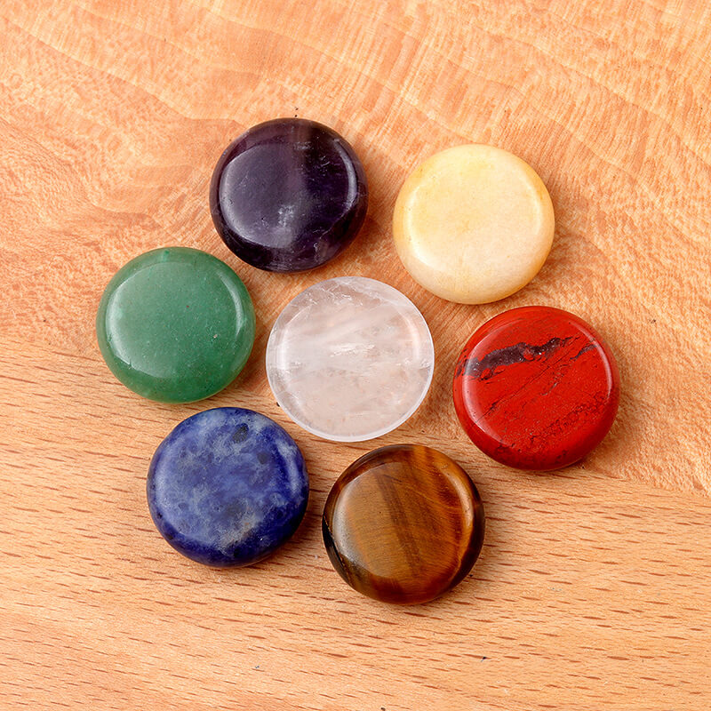 7PcsSet Chakra Healing Stones Round Yoga Stone Spirit Symbol 7