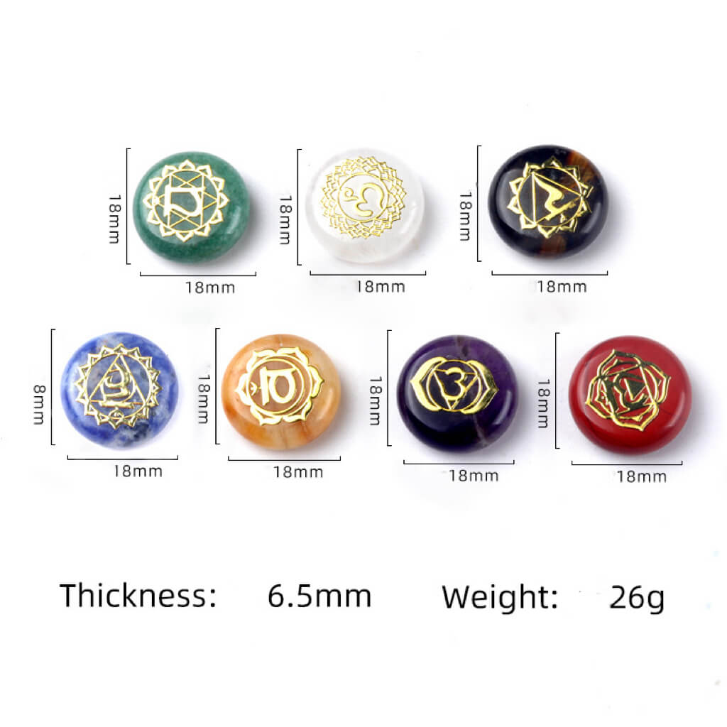 7Pcs/Set Chakra Healing Stones Round Yoga Stone Spirit Symbol - Afbeelding 8