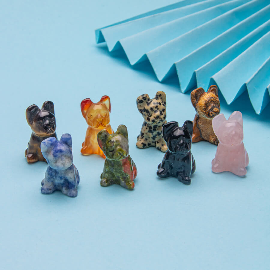 8 Types Natural Crystal Dog Stone Carving Animal