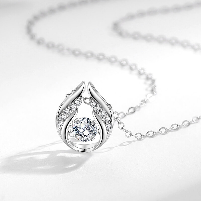 925 Sterling Silver Interlay Jumping Diamond Heart Necklace (2)