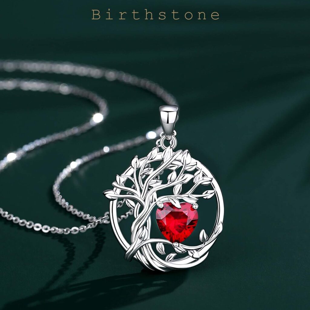 Double Layer 925 Sterling Silver Tree of Life Birthstone Necklace 1