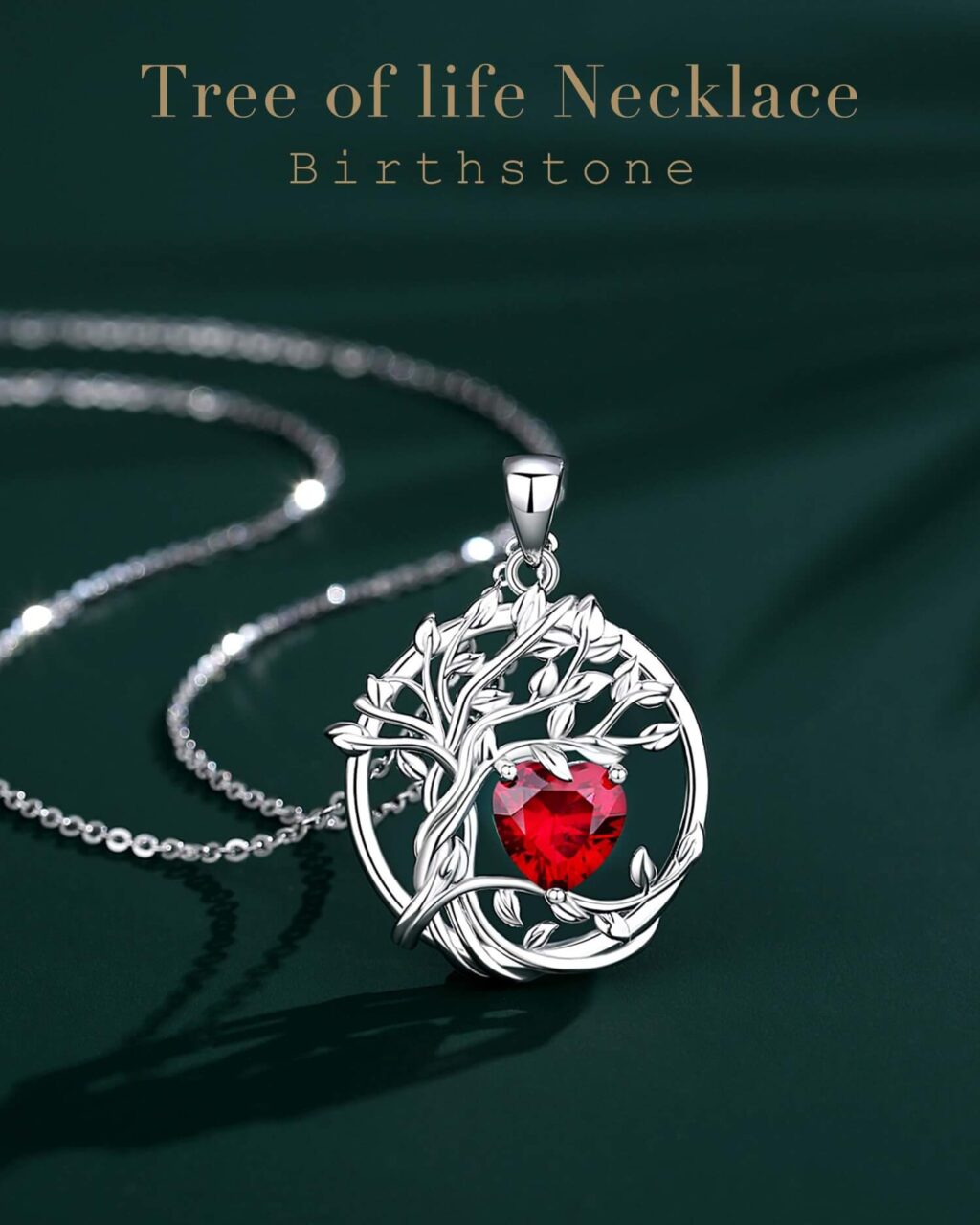 Double Layer 925 Sterling Silver Tree of Life Birthstone Necklace - 画像 (13)