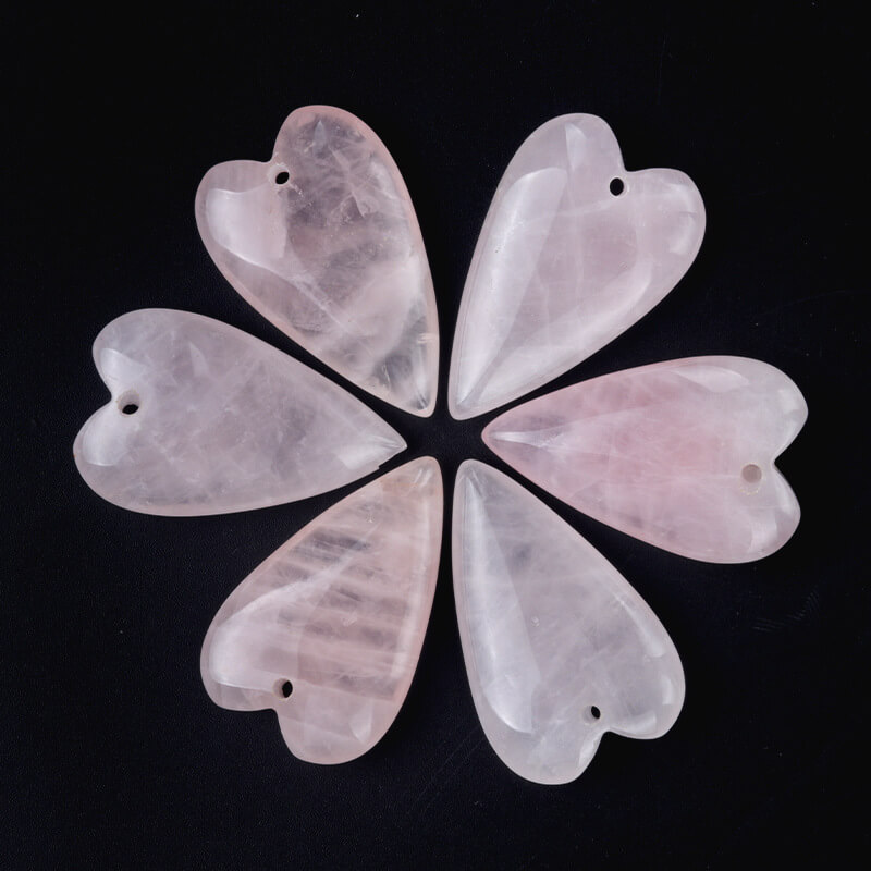 Slim Heart Shaped Rose Quartz Crystal with Hole DIY Accessories – Image 7