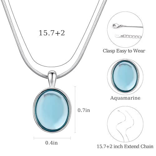Minimalist 925 Sterling Silver Teardrop Aquamarine Pendant Necklace Choker 1