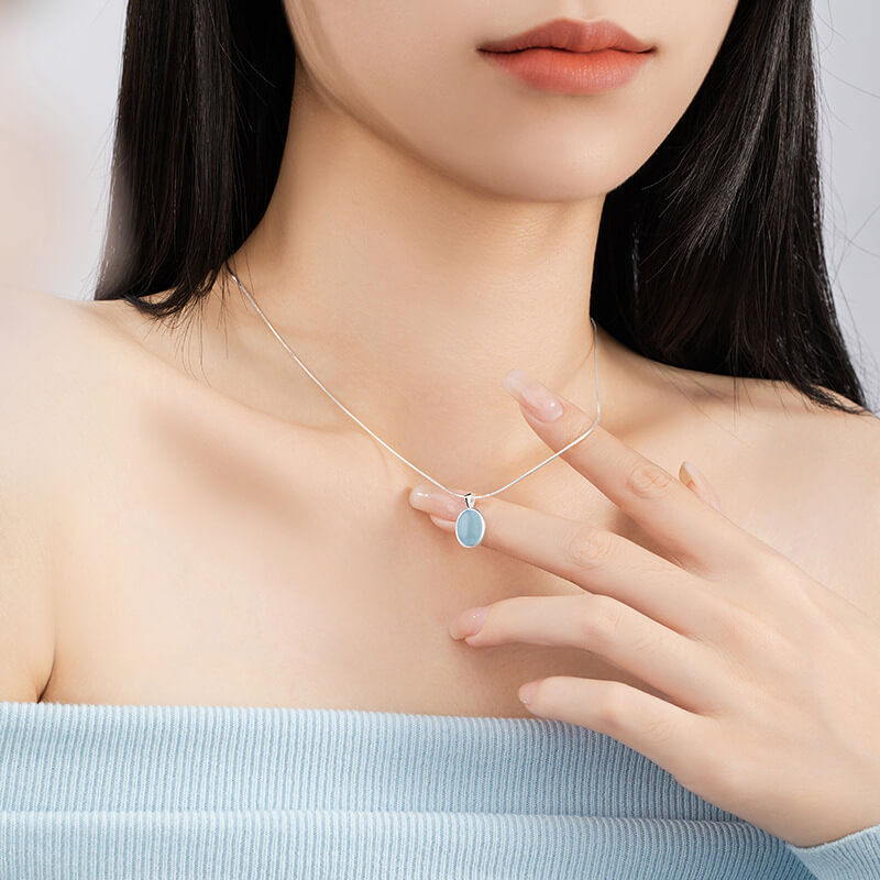 Minimalist 925 Sterling Silver Teardrop Aquamarine Pendant Necklace Choker 5
