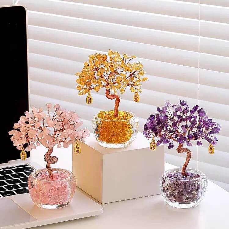 Natural Crystal Crushed Stone Feng Shui Crystal Money Tree Citrine Amethyst Rose Quartz 2