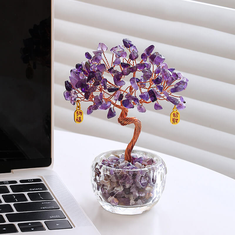 Natural Crystal Crushed Stone Feng Shui Crystal Money Tree Citrine Amethyst Rose Quartz-AMETHYST