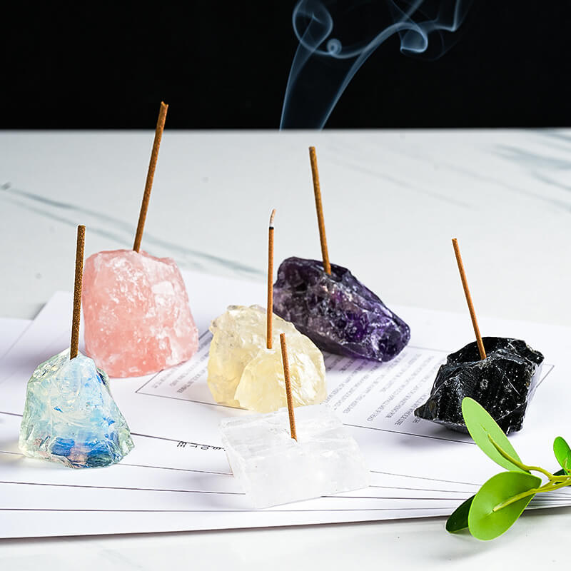 Natural Raw Stone Crystal Incense Stick Holder Fragrant Plug - immagine 12