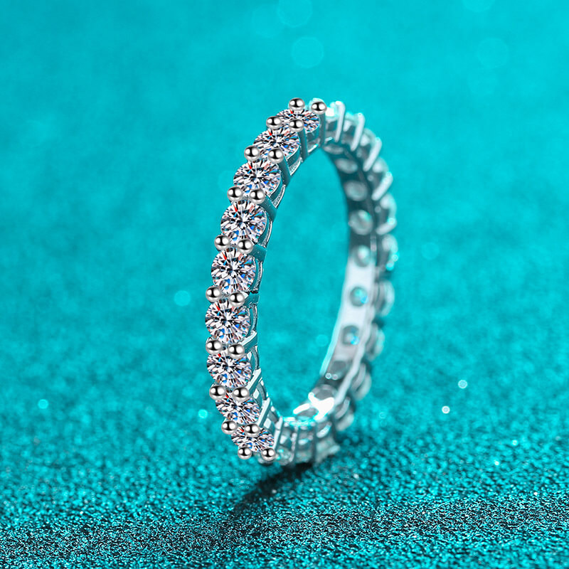 Platinum Plated 925 Sterling Silver Full Moissanite Eternity Ring For Wedding Engagement 2