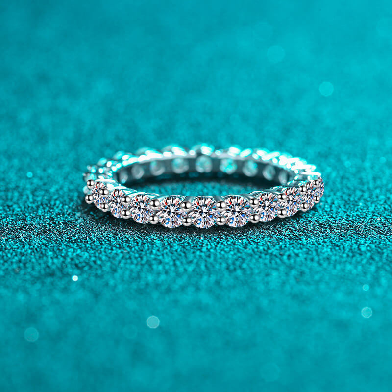 Platinum Plated 925 Sterling Silver Full Moissanite Eternity Ring For Wedding Engagement 5