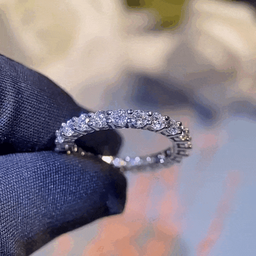 Platinum Plated 925 Sterling Silver Full Moissanite Eternity Ring For Wedding Engagement