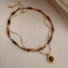 Vintage Double-layered Tiger Eye Bead Necklace Pendant Necklace (4)