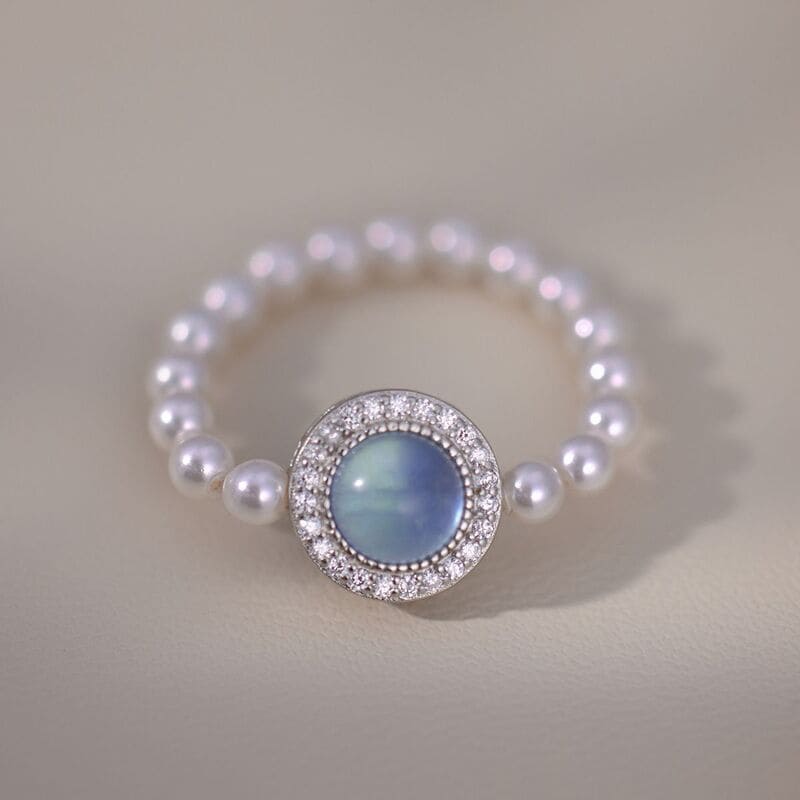 Vintage Style S925 Sterling Silver Pearl and Aquamarine Ring (3)