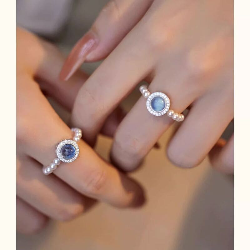 Vintage Style S925 Sterling Silver Pearl and Aquamarine Ring 4