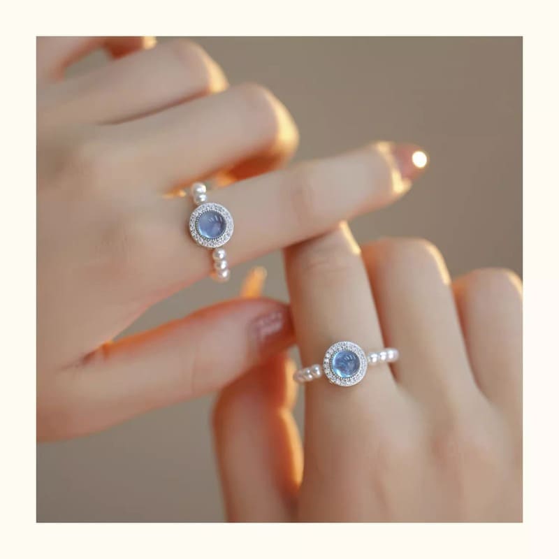 Vintage Style S925 Sterling Silver Pearl and Aquamarine Ring 6