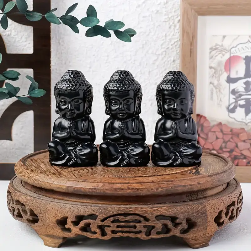  Youngsters Black Obsidian Buddha Carving Craft  (1)